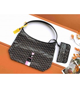 Goyard Bohème Hobo Bag Heart & French Bulldog Black