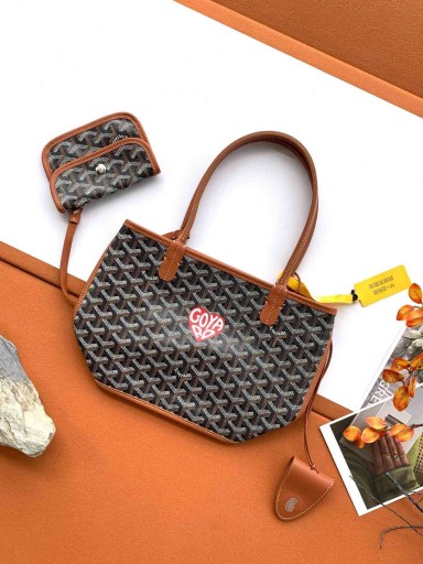 Mini-torba Goyard Anjou W kształcie serca Czarno-brązowy