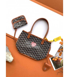 Mini-torba Goyard Anjou W kształcie serca Czarno-brązowy