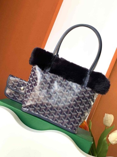 Göyard Tavşan Kürk Mini Tote Çanta Lacivert