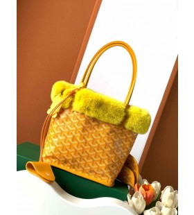 Goyard Tavşan Kürk Mini Tote Çanta Sarı