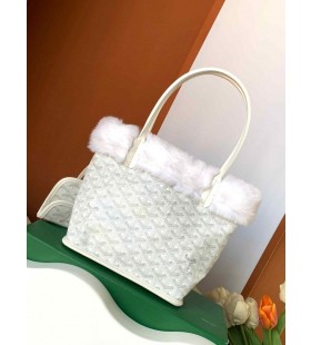Goyard Tavşan Kürk Mini Tote Çanta Beyaz