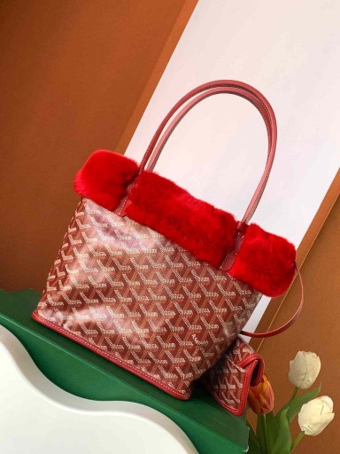 Goyard Fourrure De Lapin Mini Sac Fourre-Tout Rouge