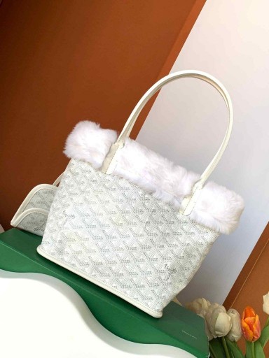 Goyard Κουνέλι Γούνα Mini Tote Τσάντα Λευκή